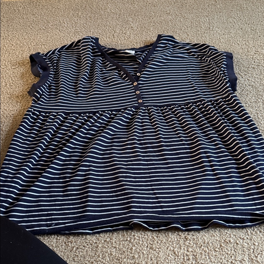 Navy Striped Short Sleeve Women's Top